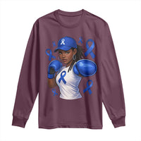 Black Women Fight Colon Cancer Blue Ribbon Long Sleeve Shirt African American Girls