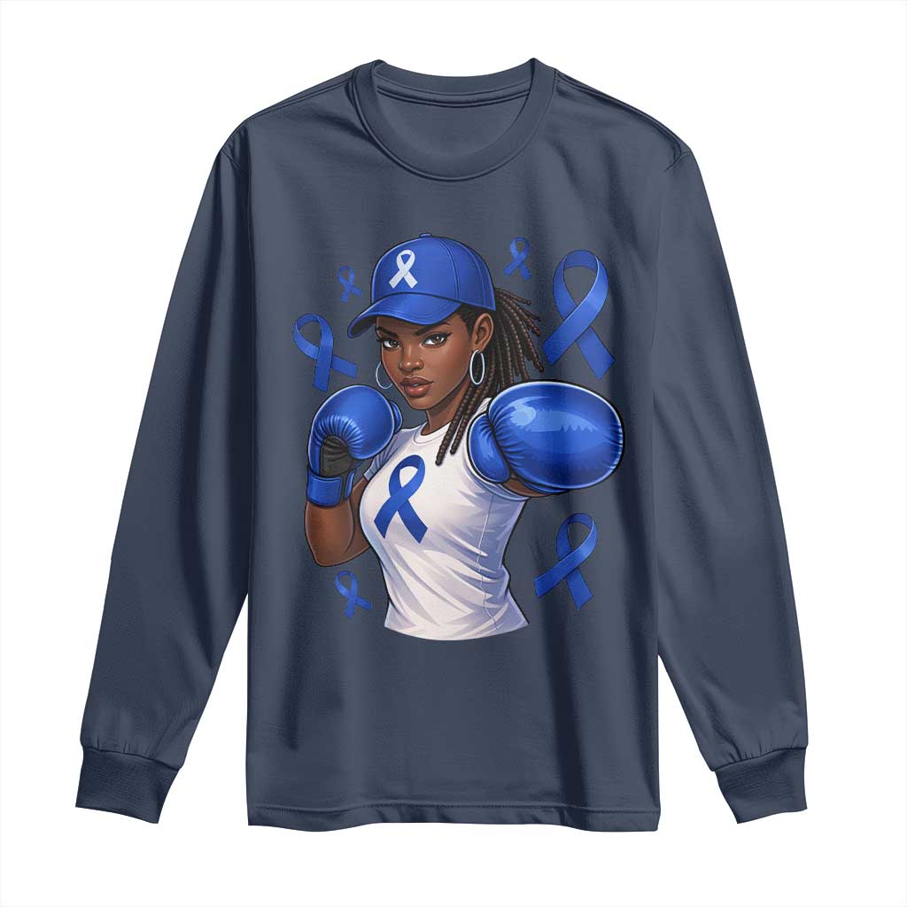 Black Women Fight Colon Cancer Blue Ribbon Long Sleeve Shirt African American Girls