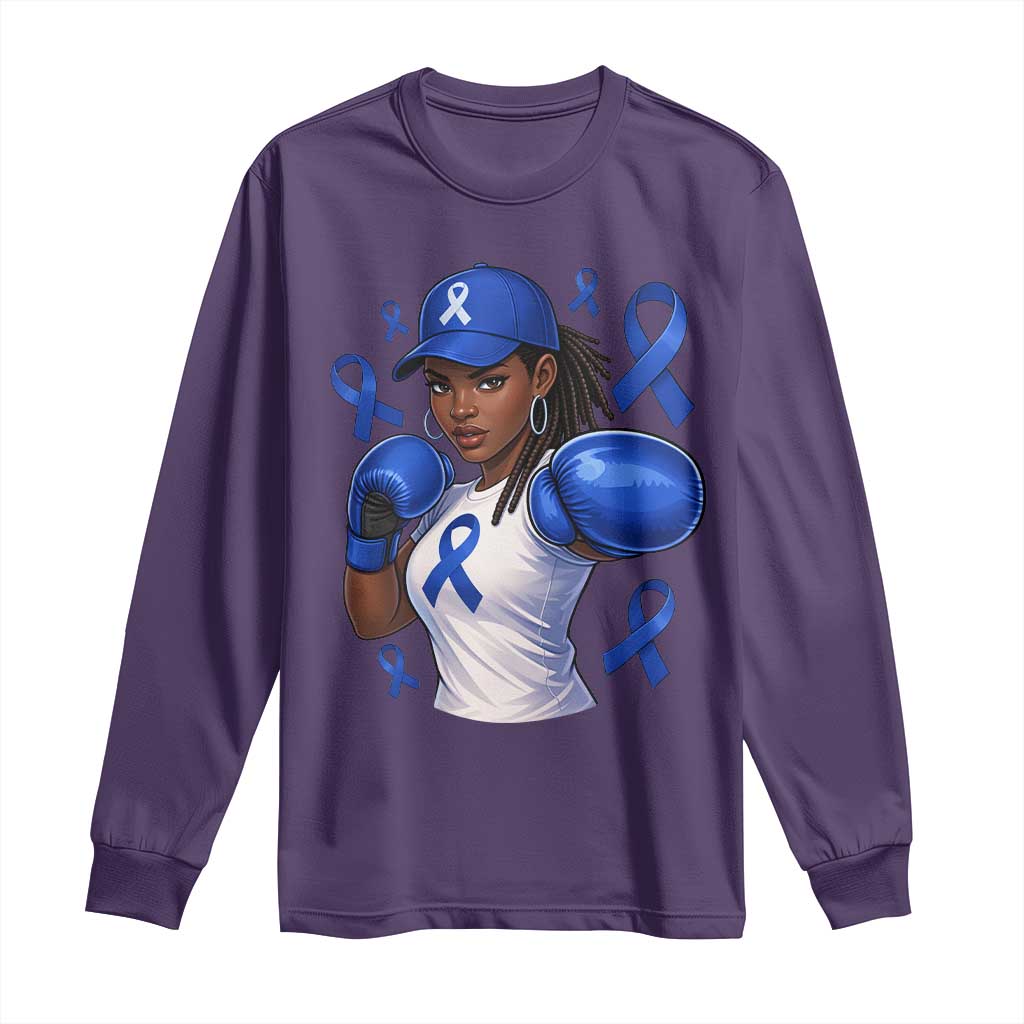 Black Women Fight Colon Cancer Blue Ribbon Long Sleeve Shirt African American Girls
