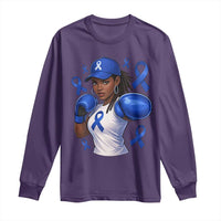 Black Women Fight Colon Cancer Blue Ribbon Long Sleeve Shirt African American Girls