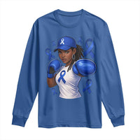 Black Women Fight Colon Cancer Blue Ribbon Long Sleeve Shirt African American Girls