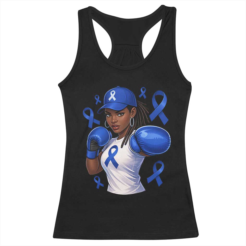 Black Women Fight Colon Cancer Blue Ribbon Racerback Tank Top African American Girls
