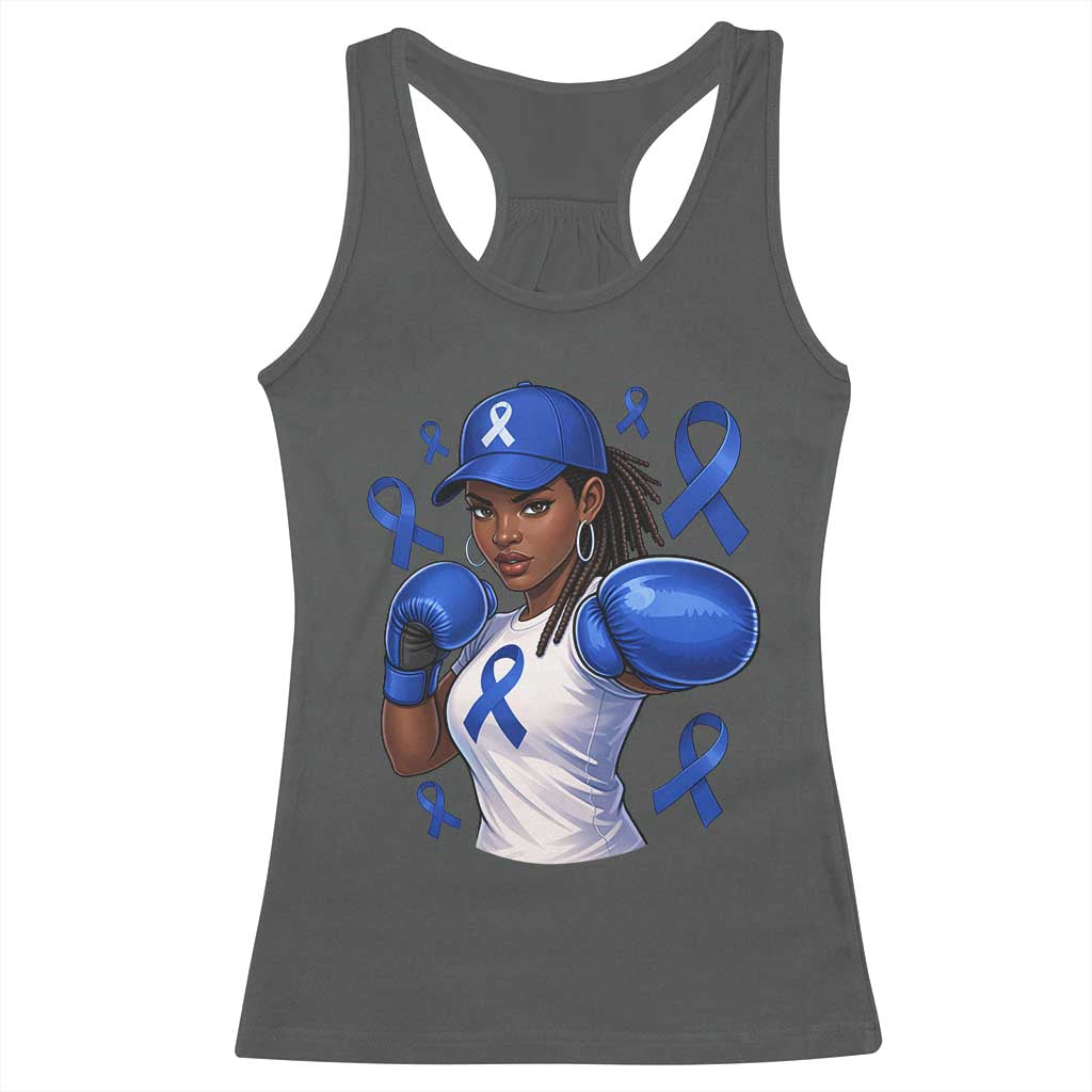 Black Women Fight Colon Cancer Blue Ribbon Racerback Tank Top African American Girls