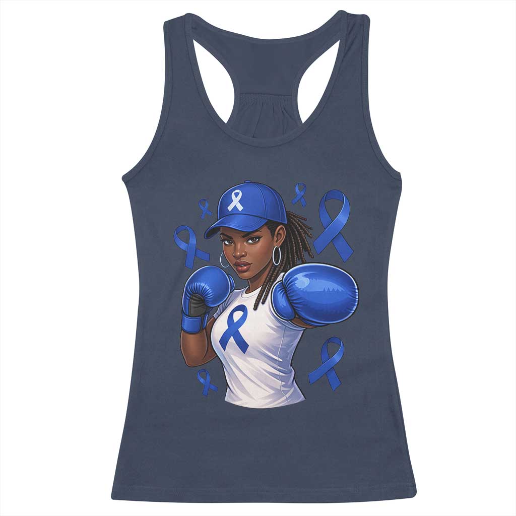 Black Women Fight Colon Cancer Blue Ribbon Racerback Tank Top African American Girls