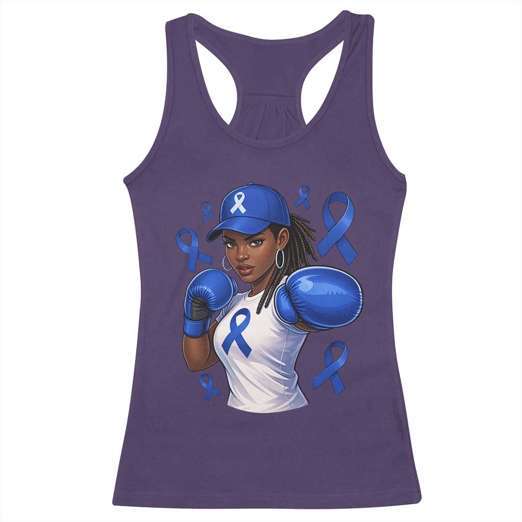 Black Women Fight Colon Cancer Blue Ribbon Racerback Tank Top African American Girls
