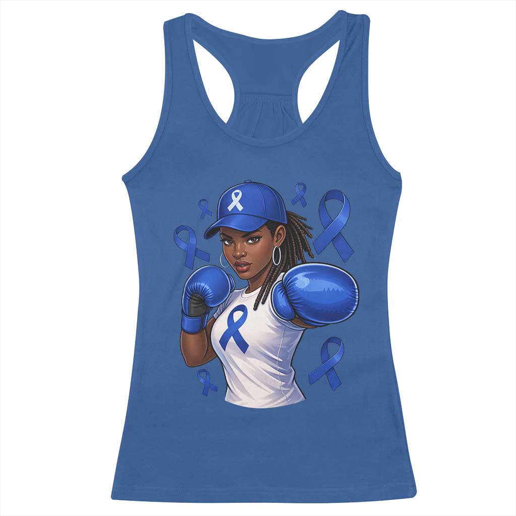 Black Women Fight Colon Cancer Blue Ribbon Racerback Tank Top African American Girls