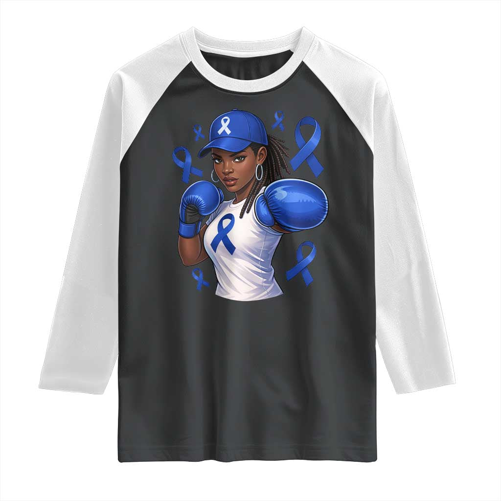 Black Women Fight Colon Cancer Blue Ribbon Raglan Shirt African American Girls