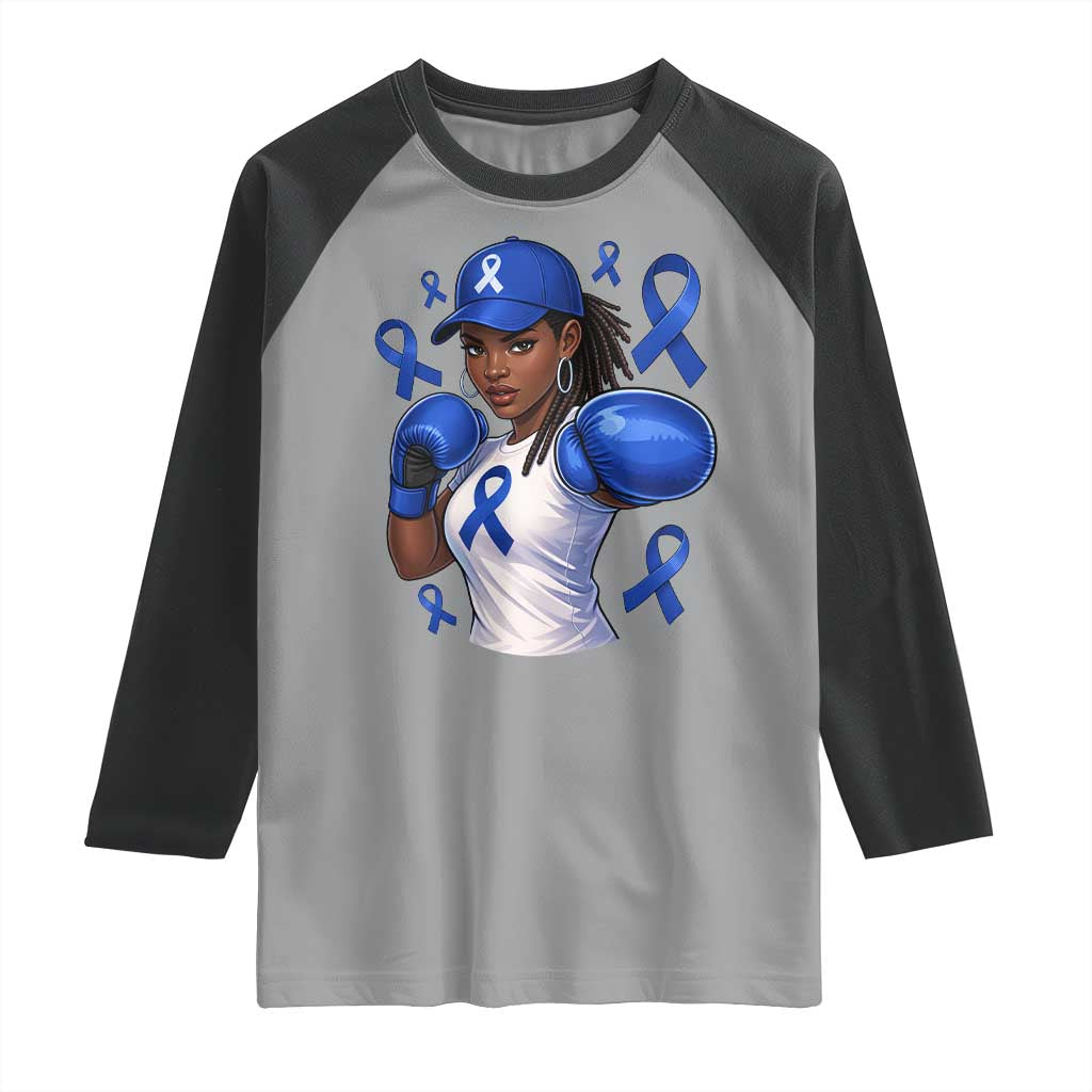 Black Women Fight Colon Cancer Blue Ribbon Raglan Shirt African American Girls