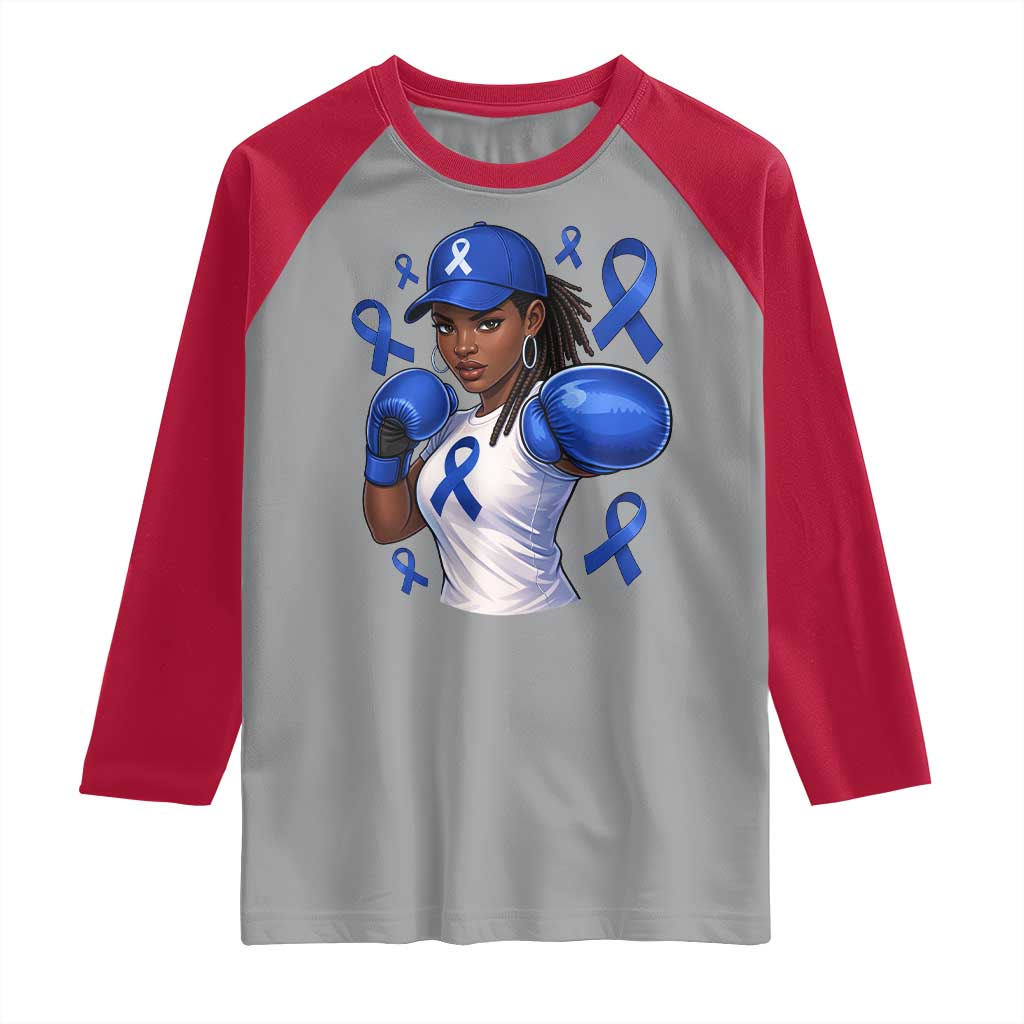 Black Women Fight Colon Cancer Blue Ribbon Raglan Shirt African American Girls