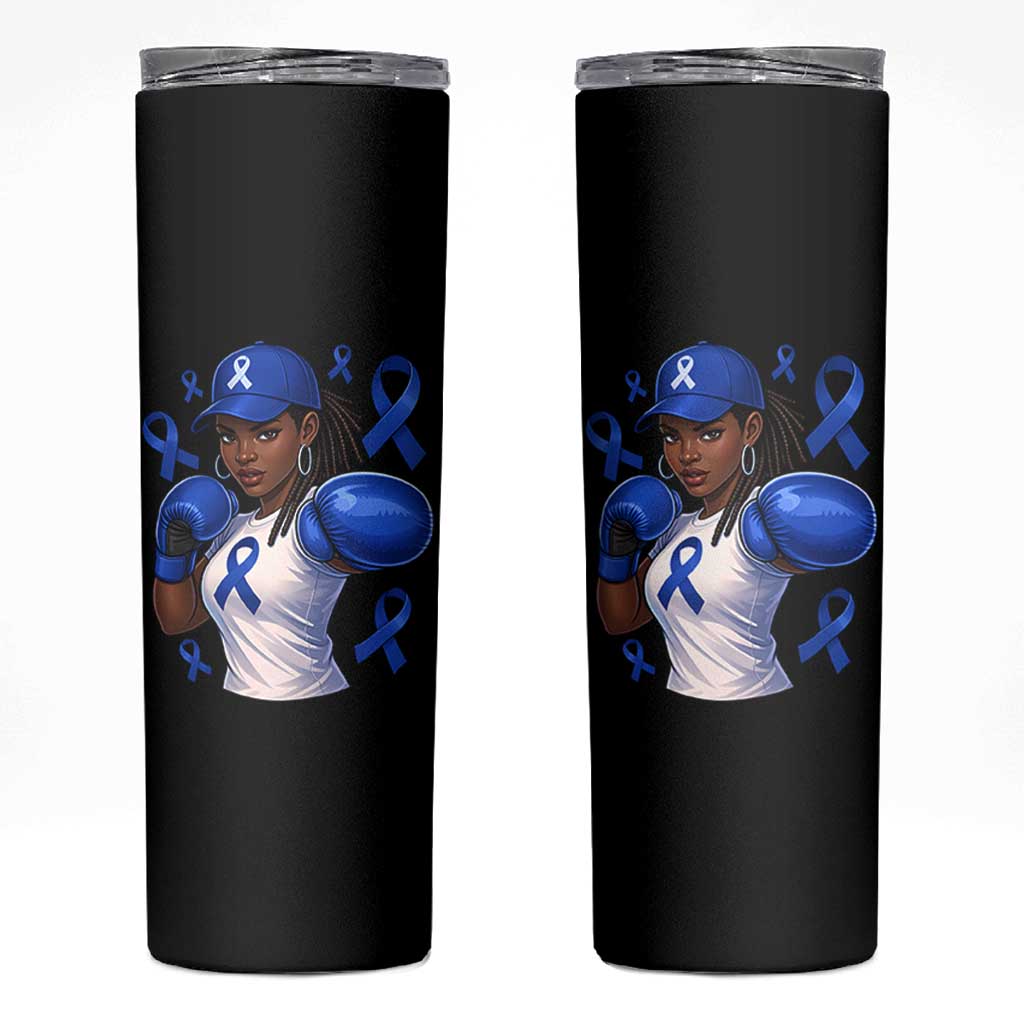 Black Women Fight Colon Cancer Blue Ribbon Skinny Tumbler African American Girls