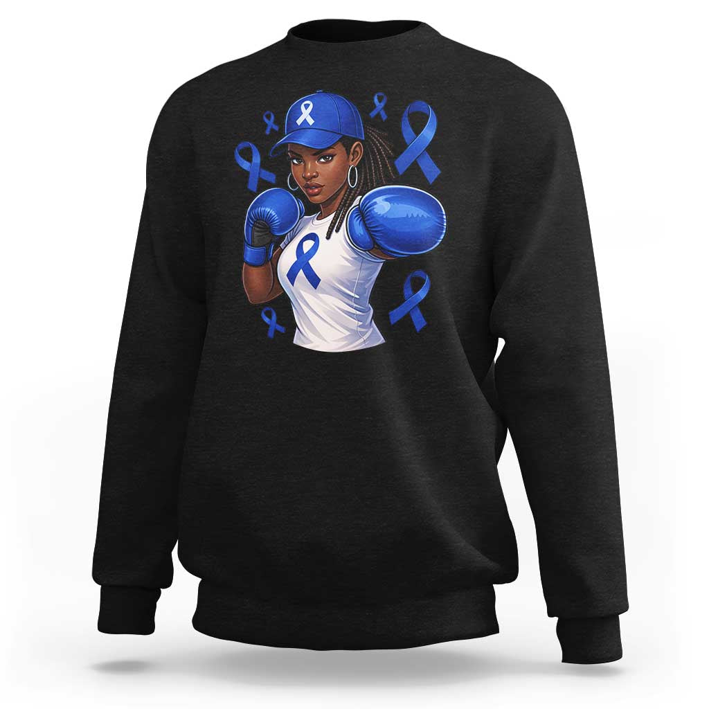 Black Women Fight Colon Cancer Blue Ribbon Sweatshirt African American Girls