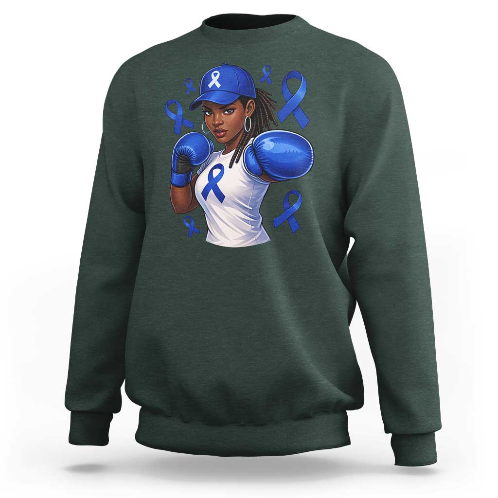 Black Women Fight Colon Cancer Blue Ribbon Sweatshirt African American Girls