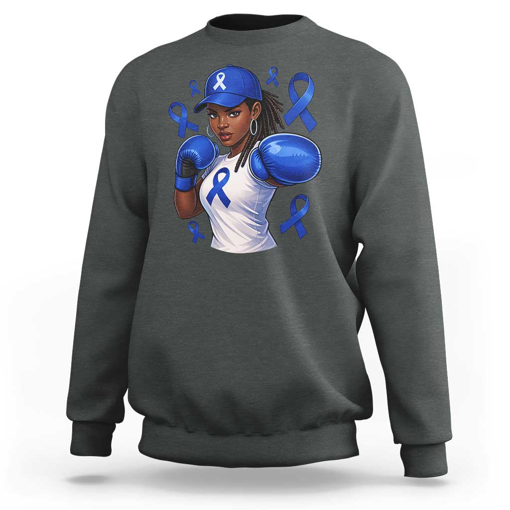 Black Women Fight Colon Cancer Blue Ribbon Sweatshirt African American Girls