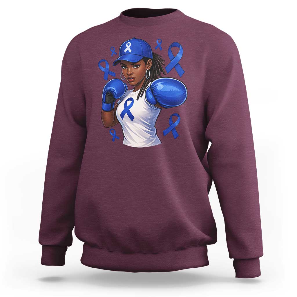 Black Women Fight Colon Cancer Blue Ribbon Sweatshirt African American Girls
