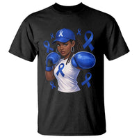 Black Women Fight Colon Cancer Blue Ribbon T Shirt African American Girls