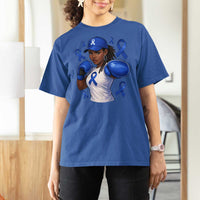 Black Women Fight Colon Cancer Blue Ribbon T Shirt For Women African American Girls