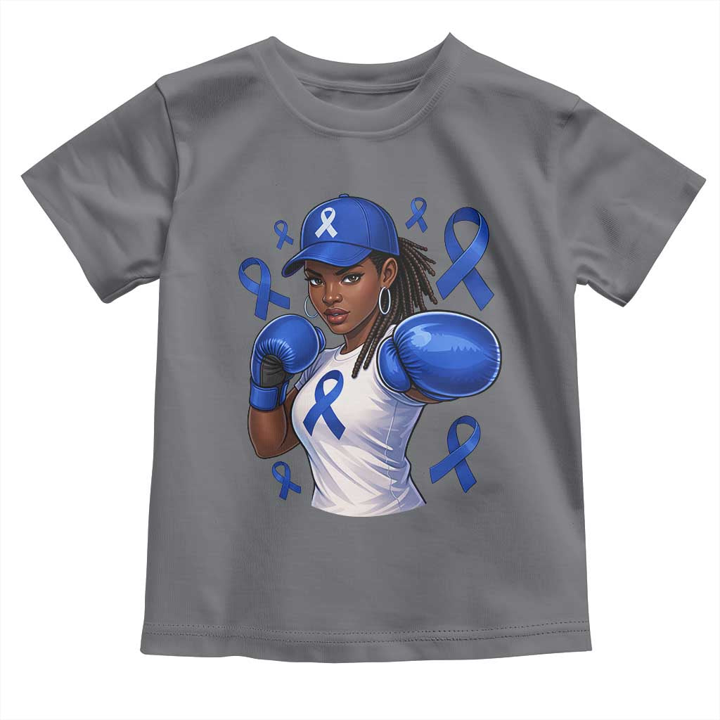 Black Women Fight Colon Cancer Blue Ribbon Toddler T Shirt African American Girls