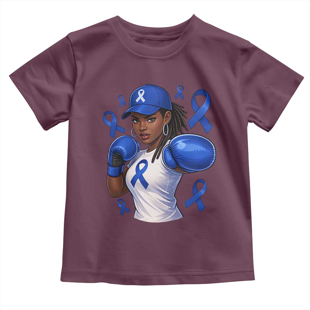 Black Women Fight Colon Cancer Blue Ribbon Toddler T Shirt African American Girls