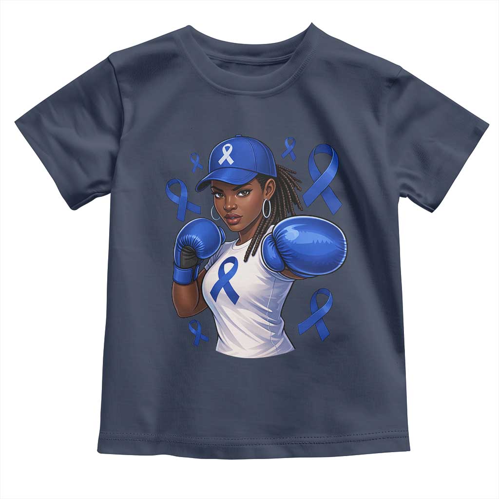 Black Women Fight Colon Cancer Blue Ribbon Toddler T Shirt African American Girls