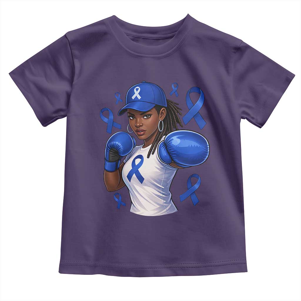Black Women Fight Colon Cancer Blue Ribbon Toddler T Shirt African American Girls