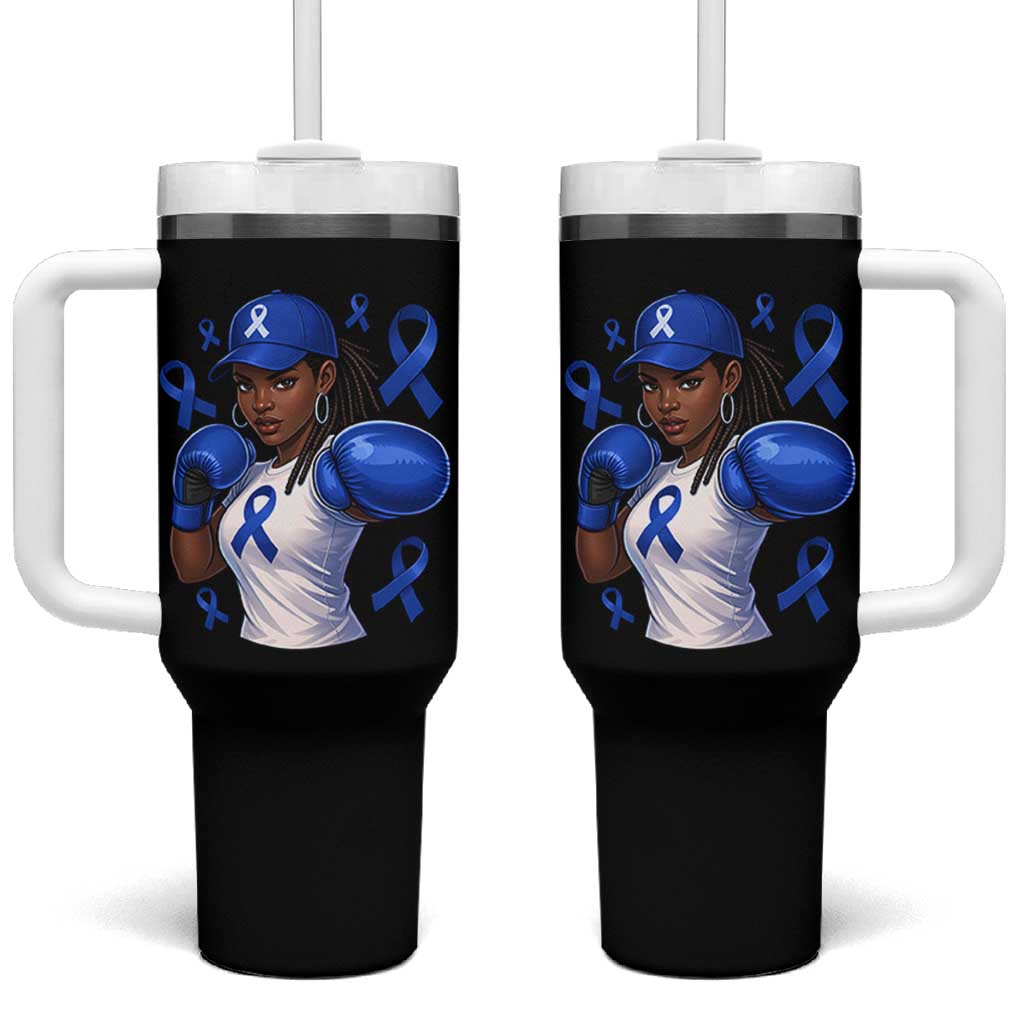 Black Women Fight Colon Cancer Blue Ribbon Tumbler With Handle African American Girls