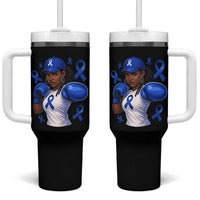 Black Women Fight Colon Cancer Blue Ribbon Tumbler With Handle African American Girls