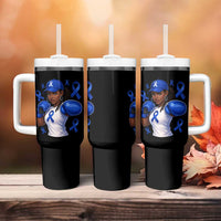Black Women Fight Colon Cancer Blue Ribbon Tumbler With Handle African American Girls