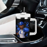 Black Women Fight Colon Cancer Blue Ribbon Tumbler With Handle African American Girls