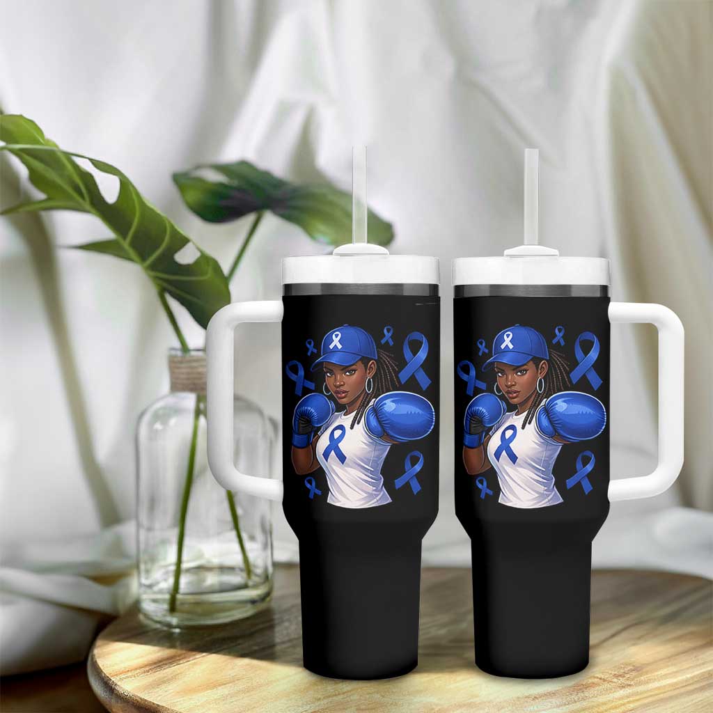 Black Women Fight Colon Cancer Blue Ribbon Tumbler With Handle African American Girls
