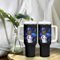 Black Women Fight Colon Cancer Blue Ribbon Tumbler With Handle African American Girls