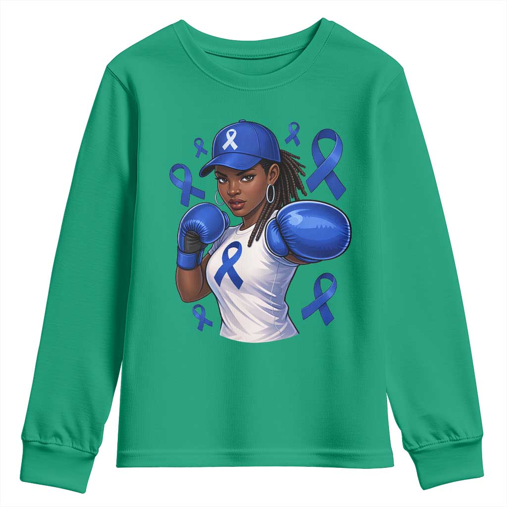 Black Women Fight Colon Cancer Blue Ribbon Youth Sweatshirt African American Girls