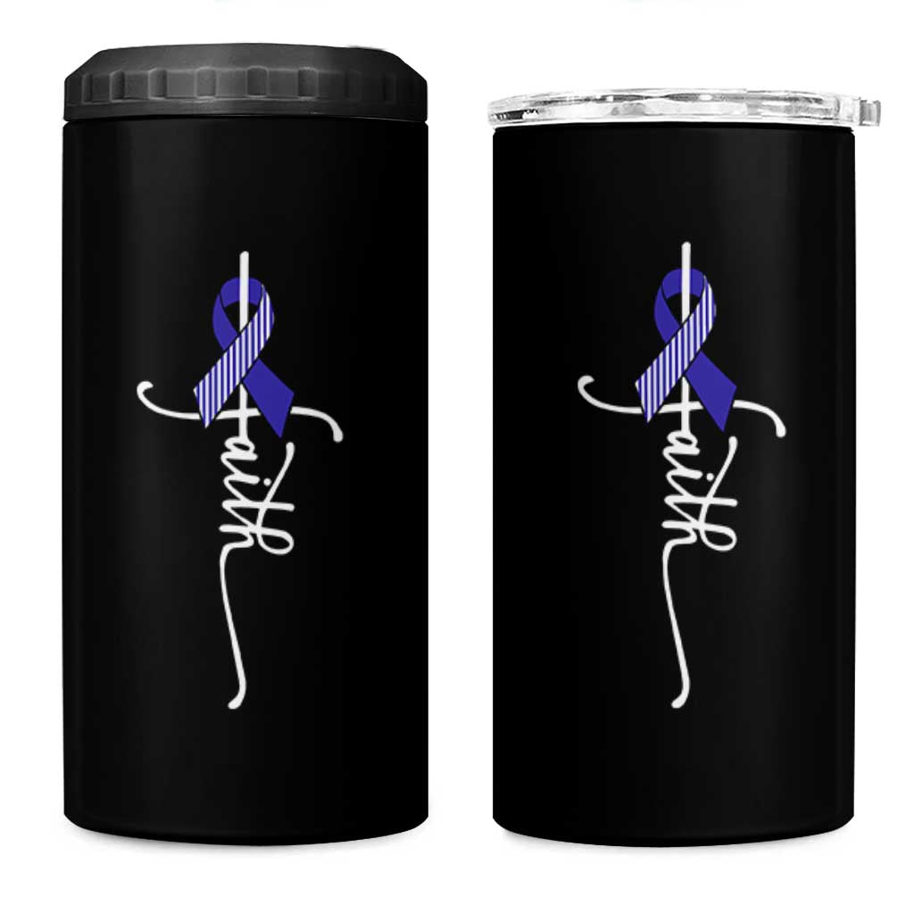 Faith ALS Awareness 4 in 1 Can Cooler Tumbler Blue Ribbon Motivational