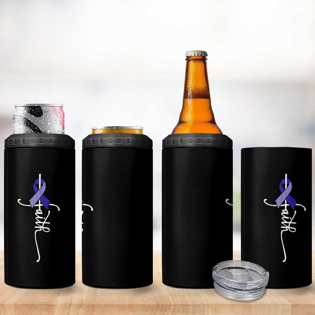 Faith ALS Awareness 4 in 1 Can Cooler Tumbler Blue Ribbon Motivational