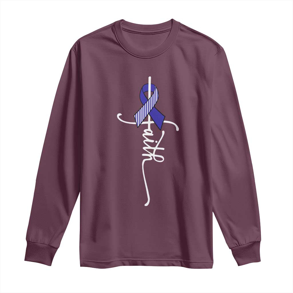 Faith ALS Awareness Long Sleeve Shirt Blue Ribbon Motivational
