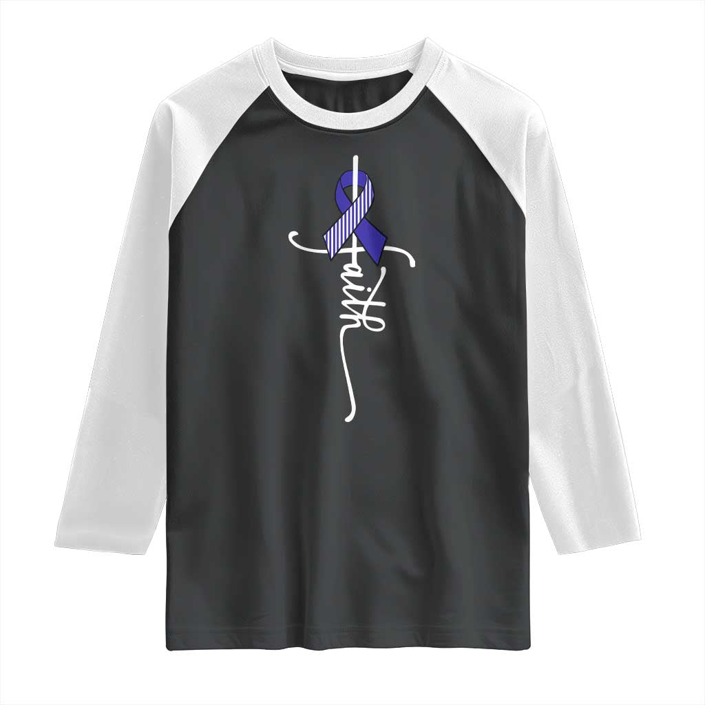 Faith ALS Awareness Raglan Shirt Blue Ribbon Motivational