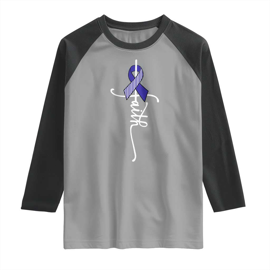 Faith ALS Awareness Raglan Shirt Blue Ribbon Motivational