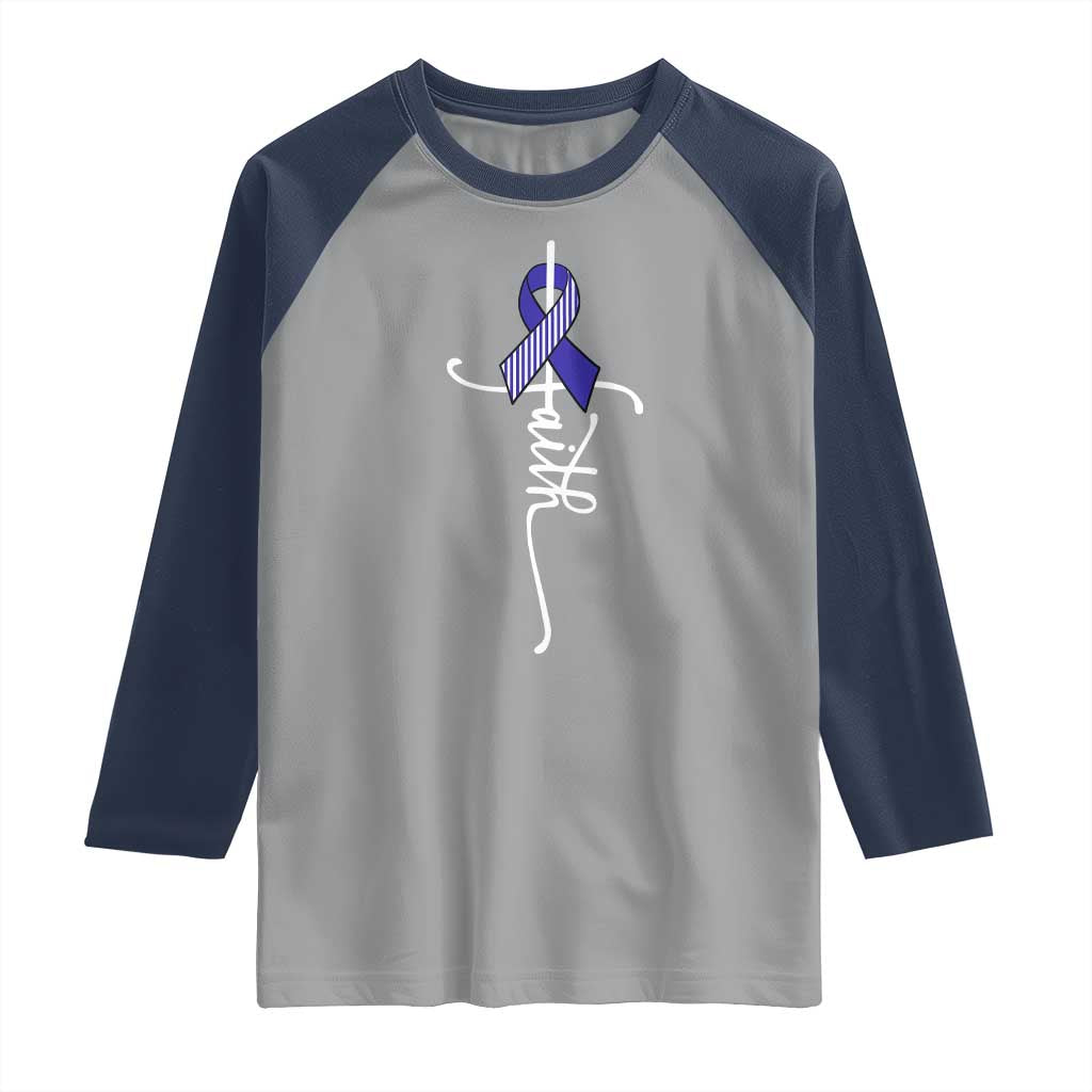 Faith ALS Awareness Raglan Shirt Blue Ribbon Motivational