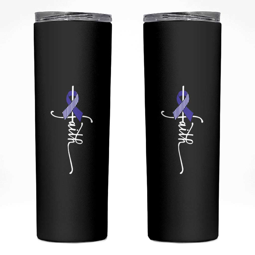 Faith ALS Awareness Skinny Tumbler Blue Ribbon Motivational
