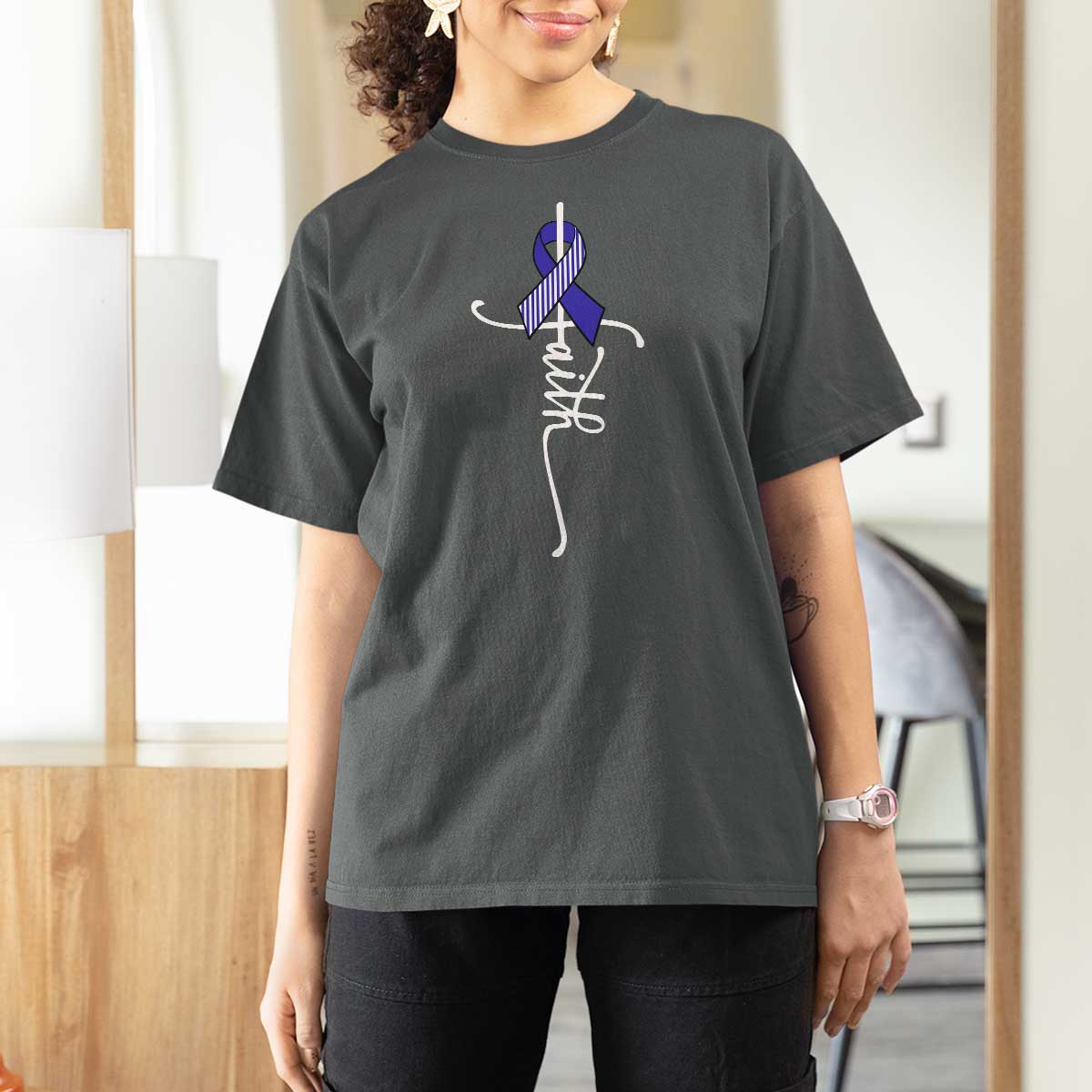 Faith ALS Awareness T Shirt For Women Blue Ribbon Motivational