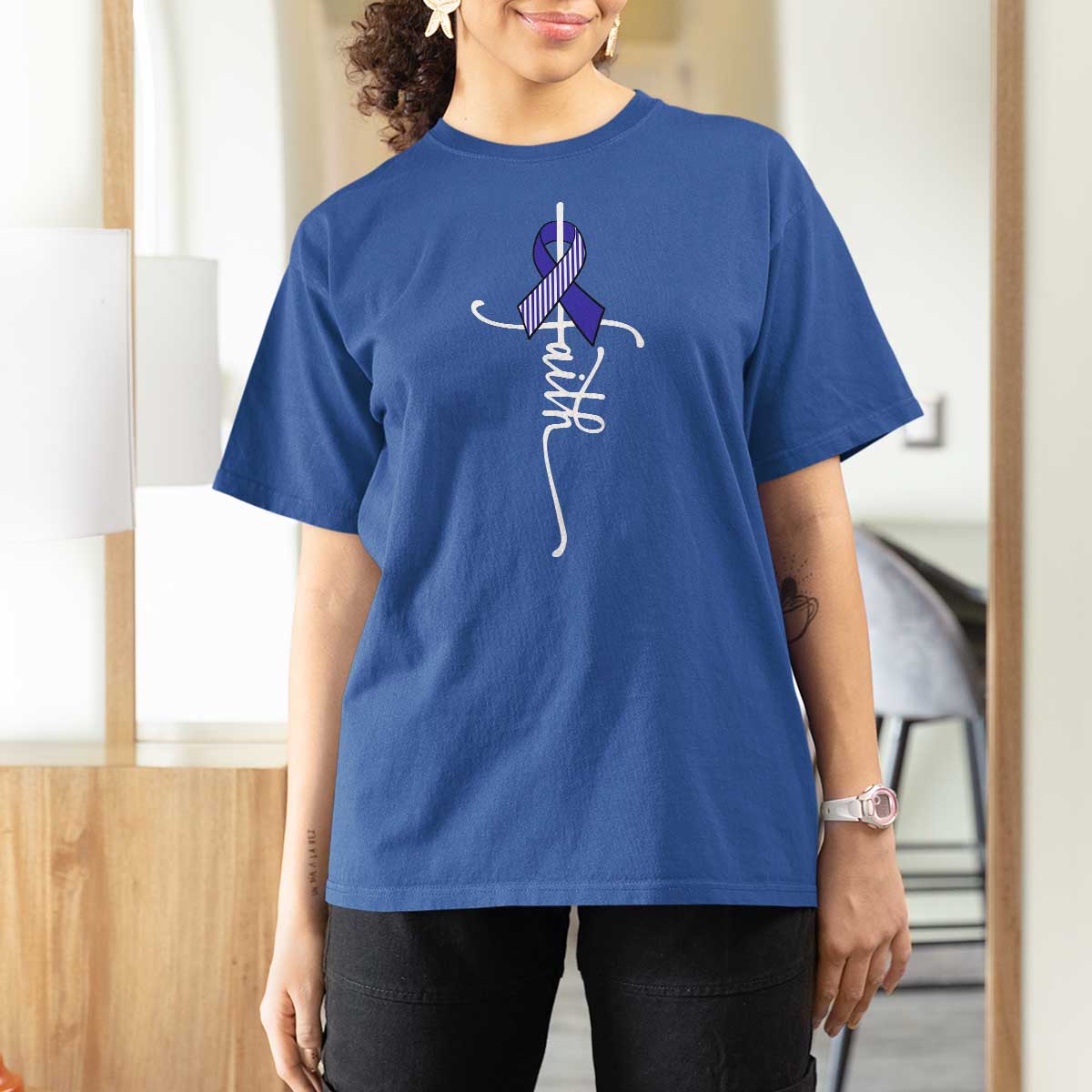 Faith ALS Awareness T Shirt For Women Blue Ribbon Motivational