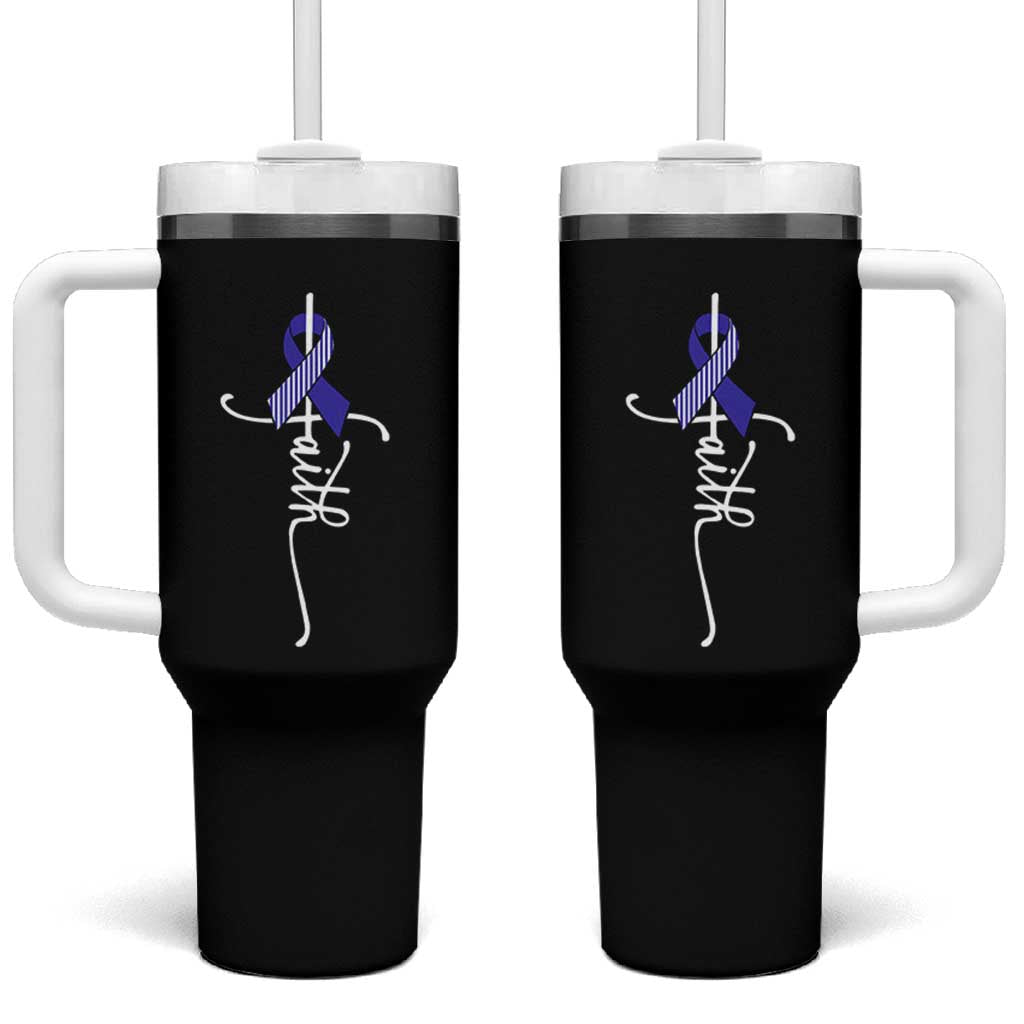 Faith ALS Awareness Tumbler With Handle Blue Ribbon Motivational