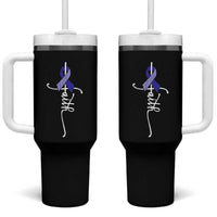 Faith ALS Awareness Tumbler With Handle Blue Ribbon Motivational