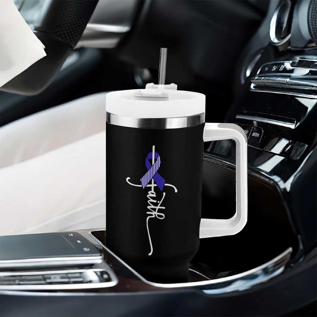 Faith ALS Awareness Tumbler With Handle Blue Ribbon Motivational