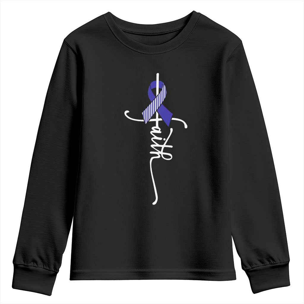 Faith ALS Awareness Youth Sweatshirt Blue Ribbon Motivational