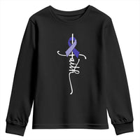 Faith ALS Awareness Youth Sweatshirt Blue Ribbon Motivational