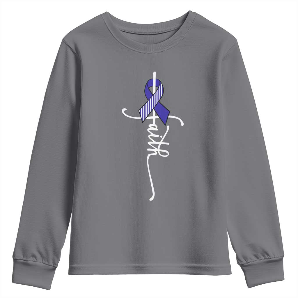 Faith ALS Awareness Youth Sweatshirt Blue Ribbon Motivational