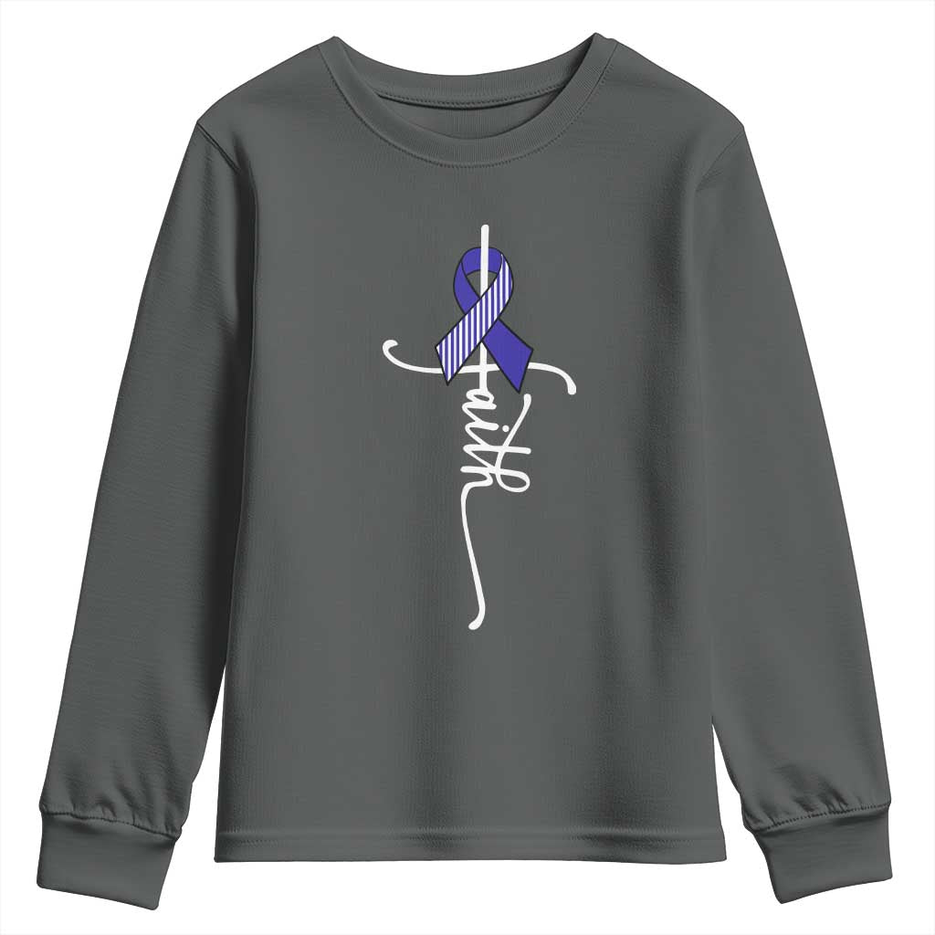 Faith ALS Awareness Youth Sweatshirt Blue Ribbon Motivational