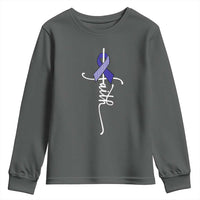 Faith ALS Awareness Youth Sweatshirt Blue Ribbon Motivational