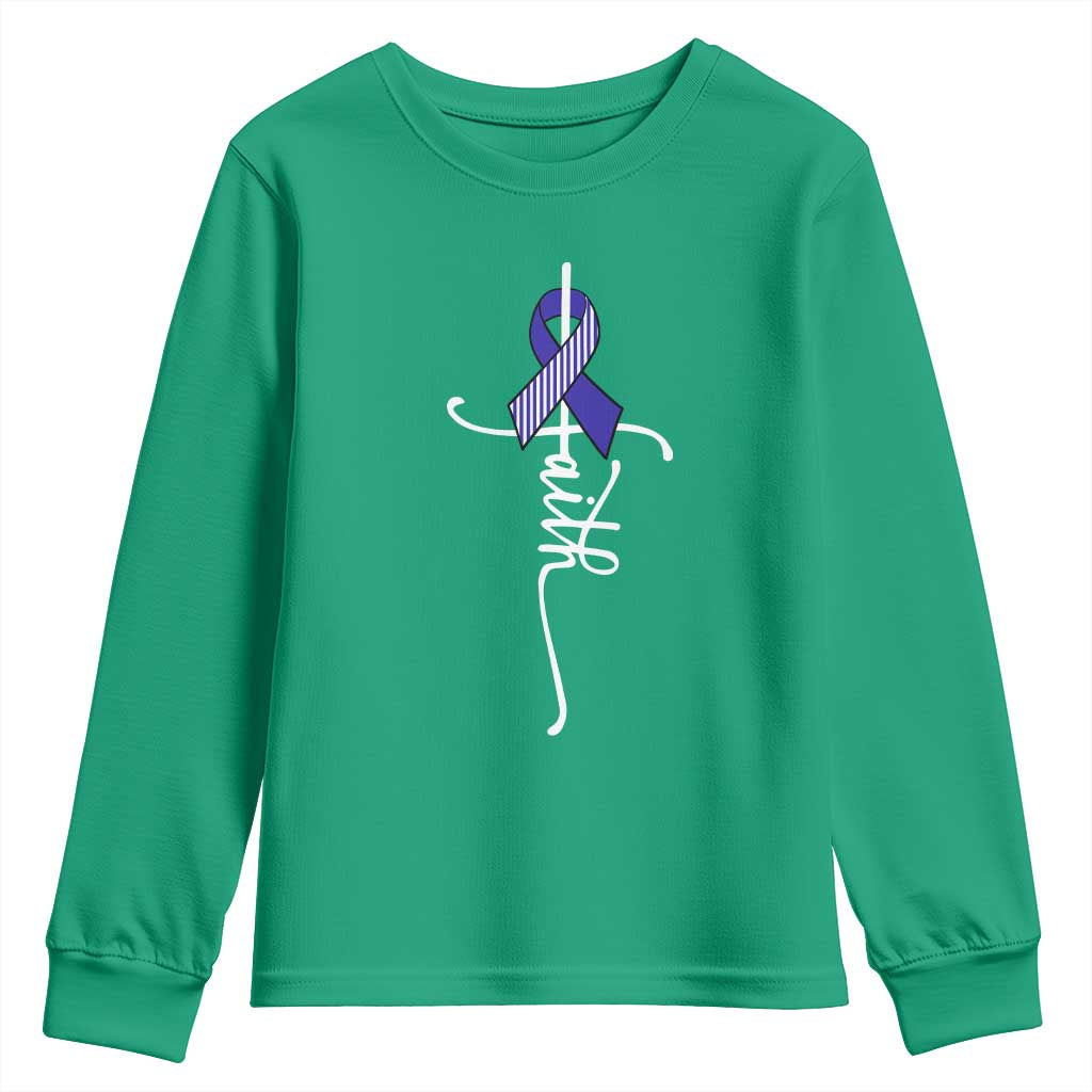 Faith ALS Awareness Youth Sweatshirt Blue Ribbon Motivational