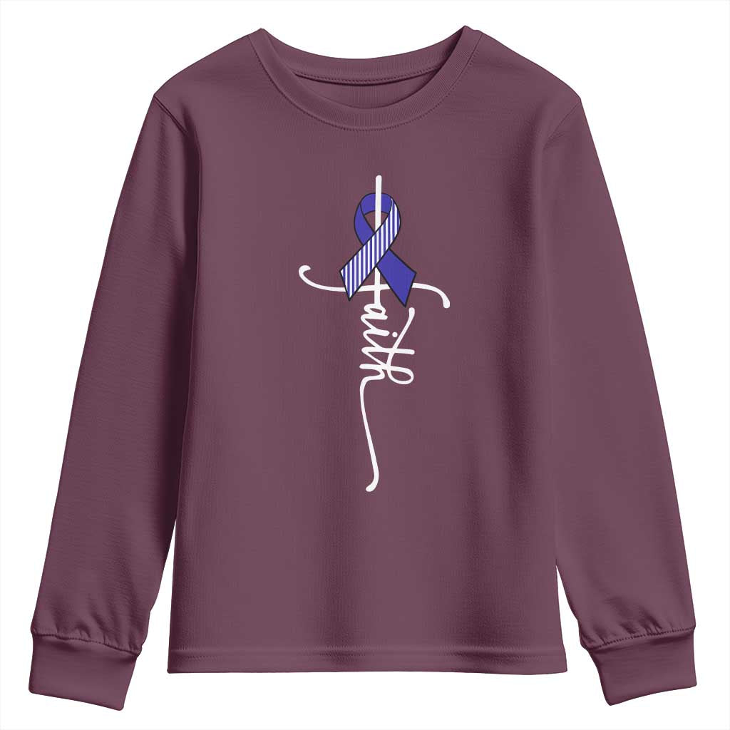 Faith ALS Awareness Youth Sweatshirt Blue Ribbon Motivational